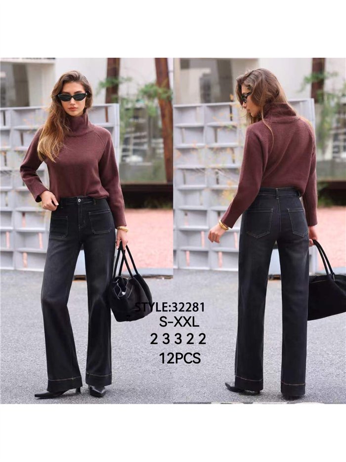 Jeans rectos negro con bolsillos delanteros