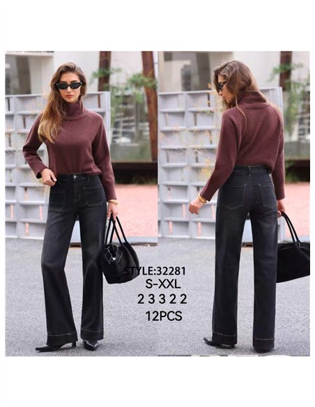 Jeans rectos negro con bolsillos delanteros
