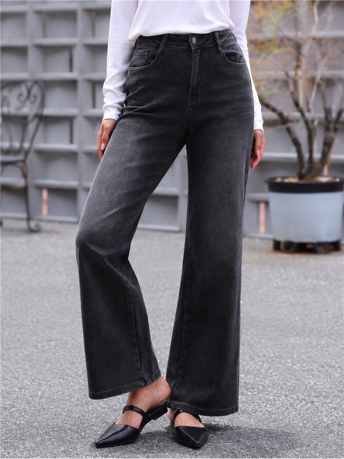 Jeans wide leg lavado gris