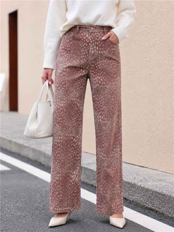 Jeans wide leg estampado animal