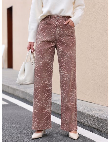 Jeans wide leg estampado animal