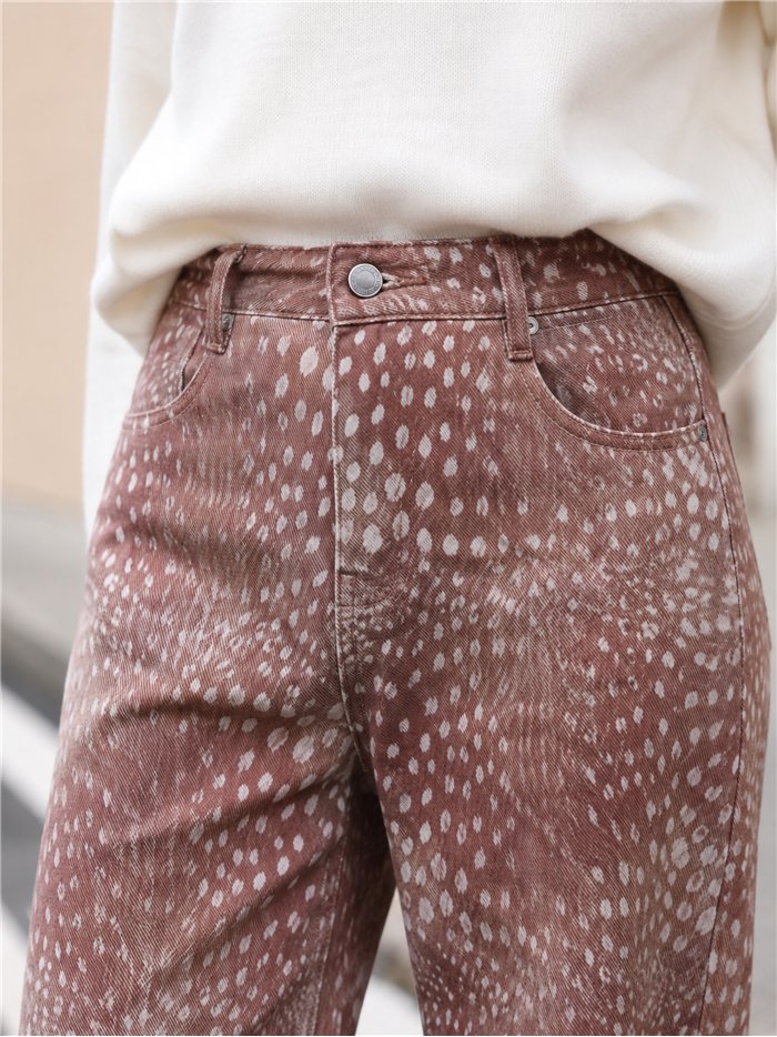 Jeans wide leg estampado animal