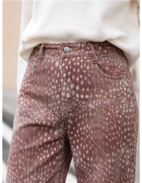 Jeans wide leg estampado animal