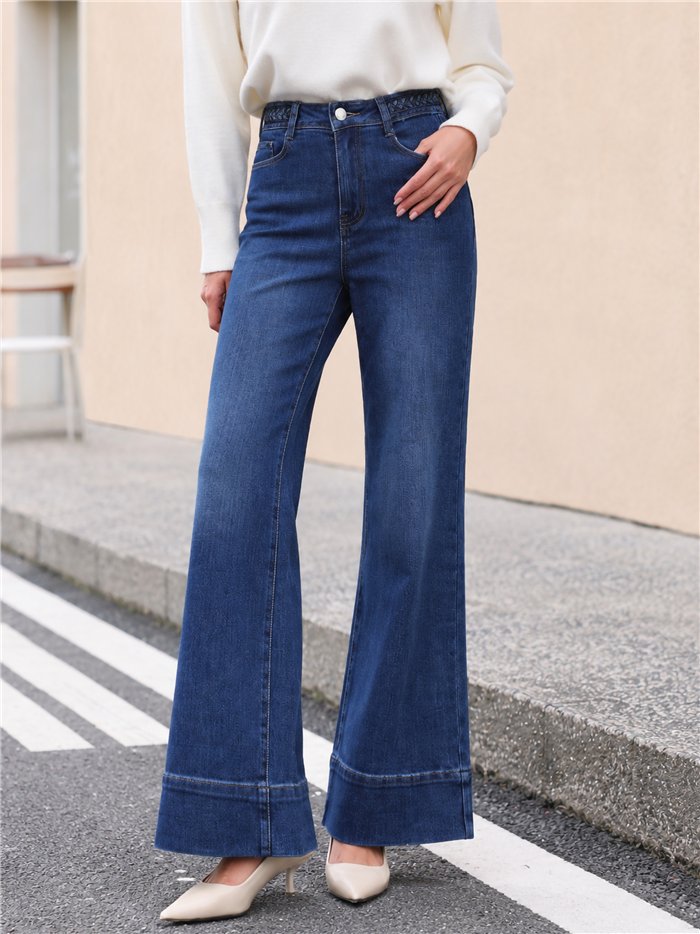 Jeans wide leg cintura trenzada