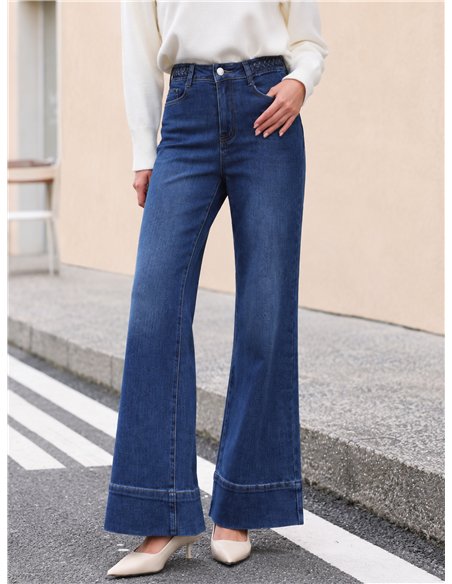 Jeans wide leg cintura trenzada