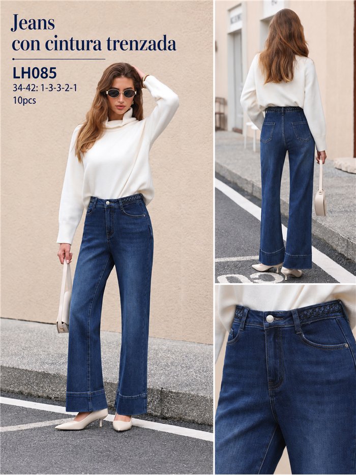 Jeans wide leg cintura trenzada