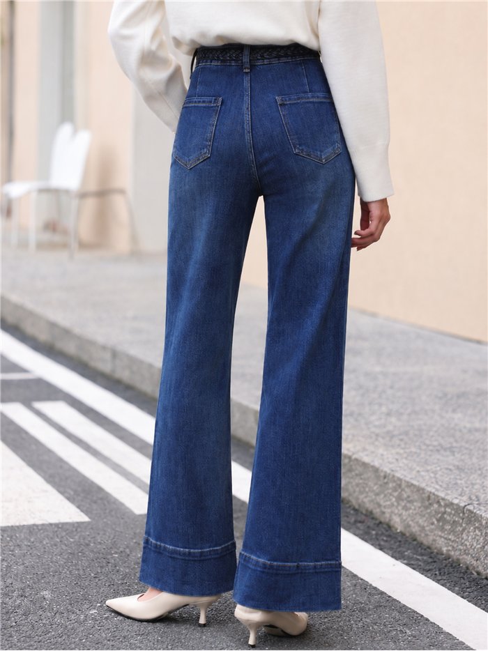 Jeans wide leg cintura trenzada
