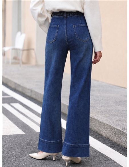 Jeans wide leg cintura trenzada