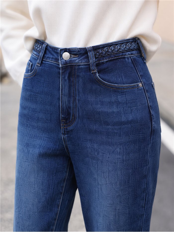 Jeans wide leg cintura trenzada