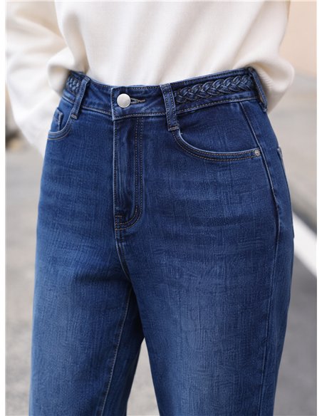Jeans wide leg cintura trenzada