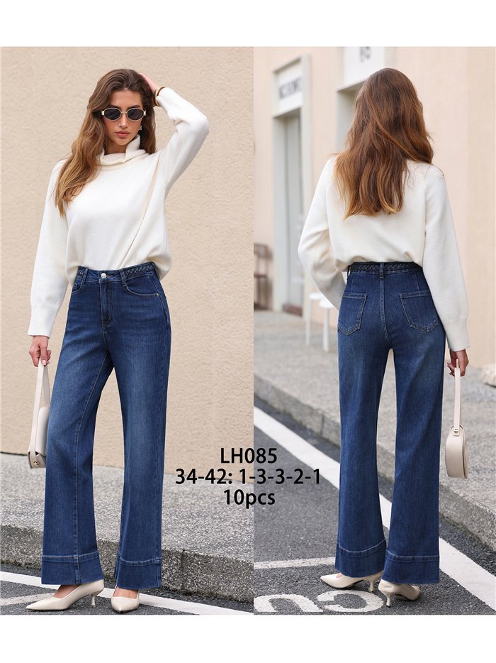 Jeans wide leg cintura trenzada