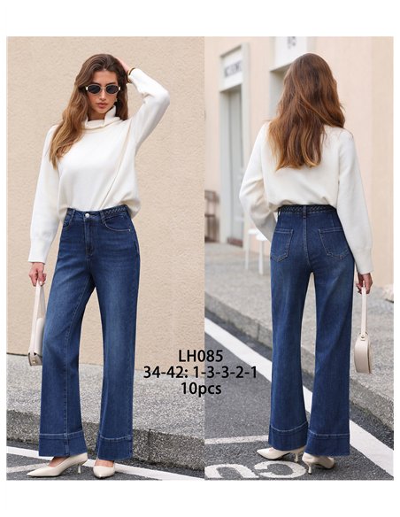 Jeans wide leg cintura trenzada