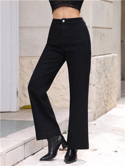 Jeans wide leg negro con bolsillos delanteros