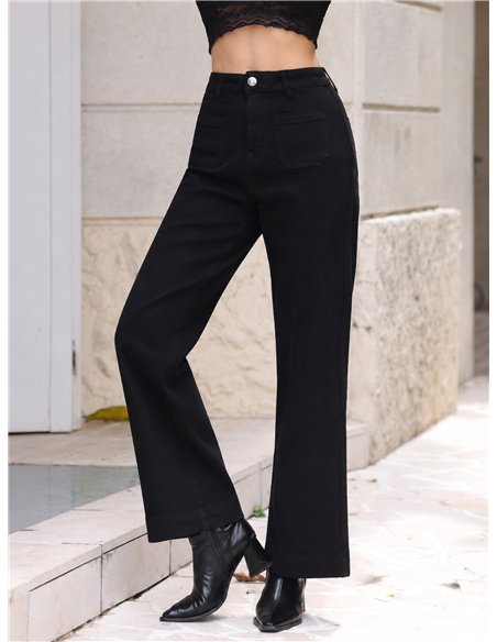 Jeans wide leg negro con bolsillos delanteros