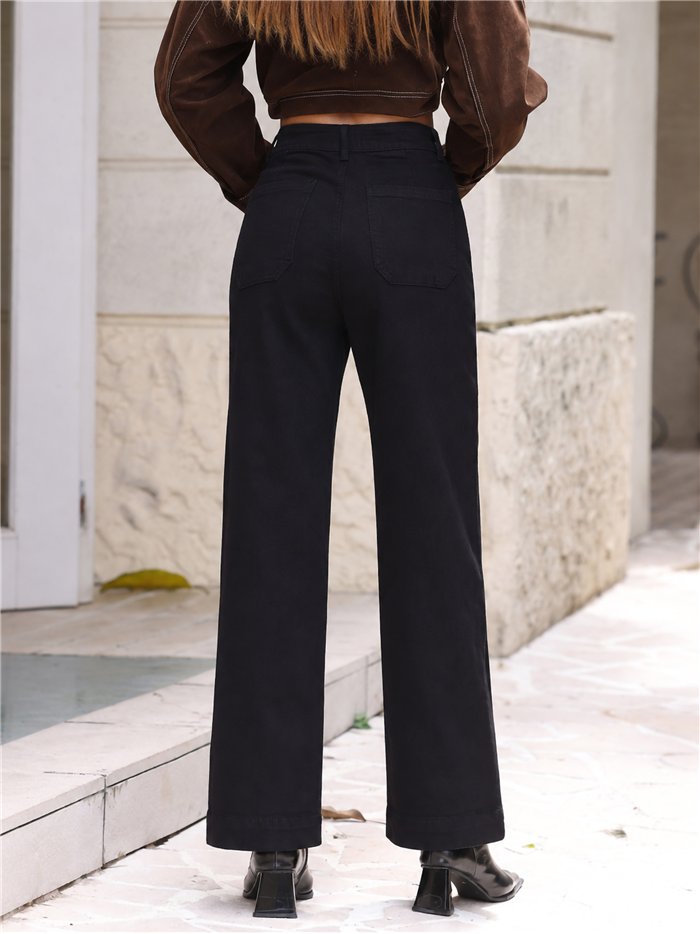 Jeans wide leg negro con bolsillos delanteros