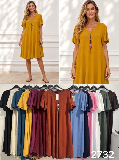 Vestido liso cuello pico con collar 2