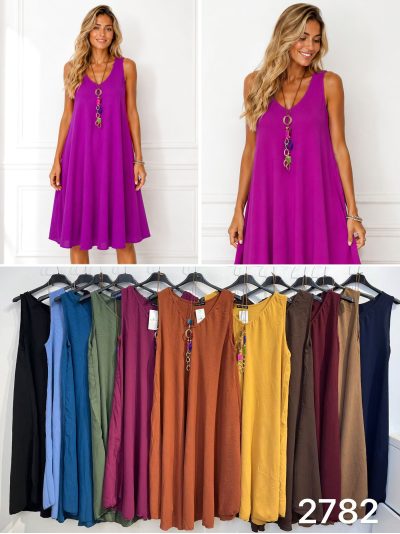 Ärmelloses, fließendes A-Linien-Kleid mit Kragen 2