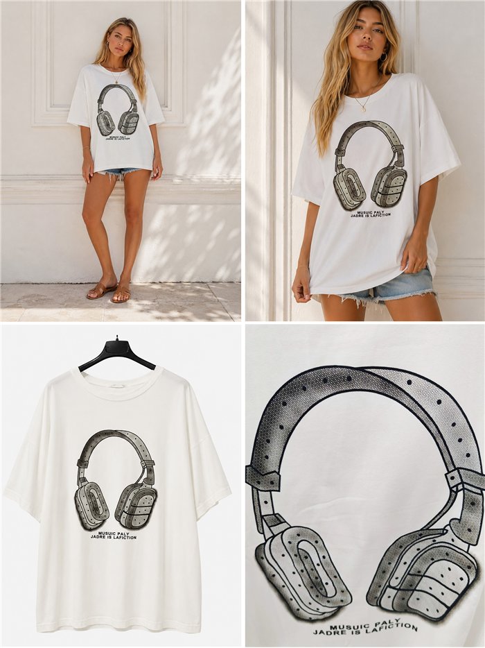 Camiseta maxi auriculares topitos