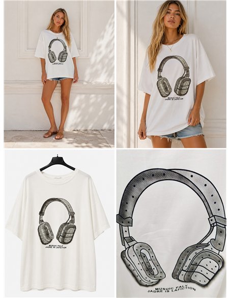 Camiseta maxi auriculares topitos