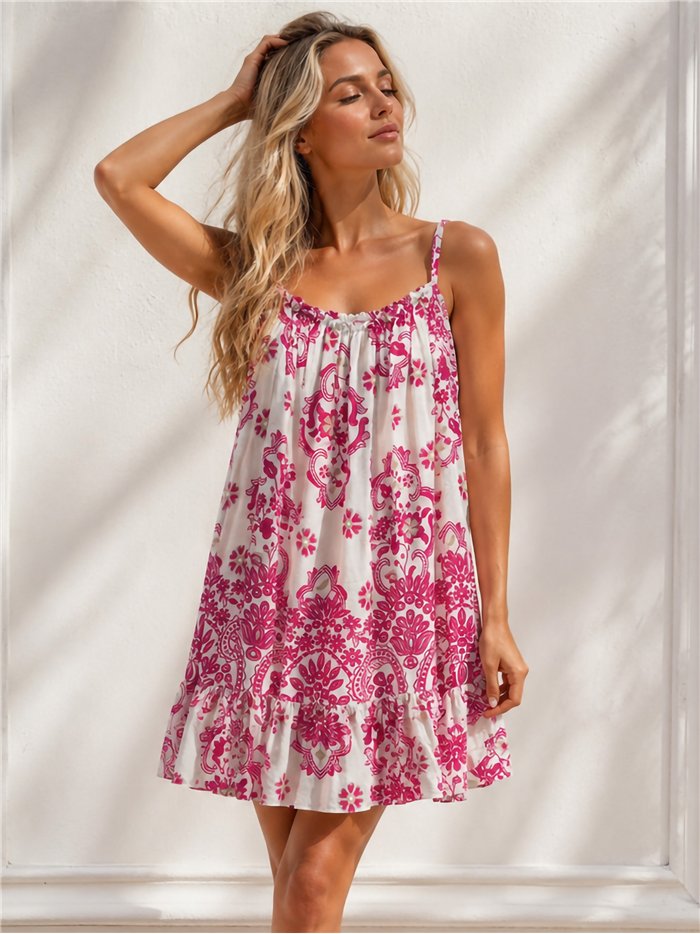 Vestido corto de tirantes con estampado paisley