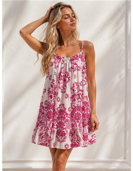 Vestido corto de tirantes con estampado paisley