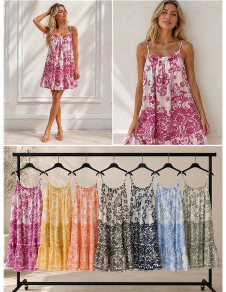 Vestido corto de tirantes con estampado paisley