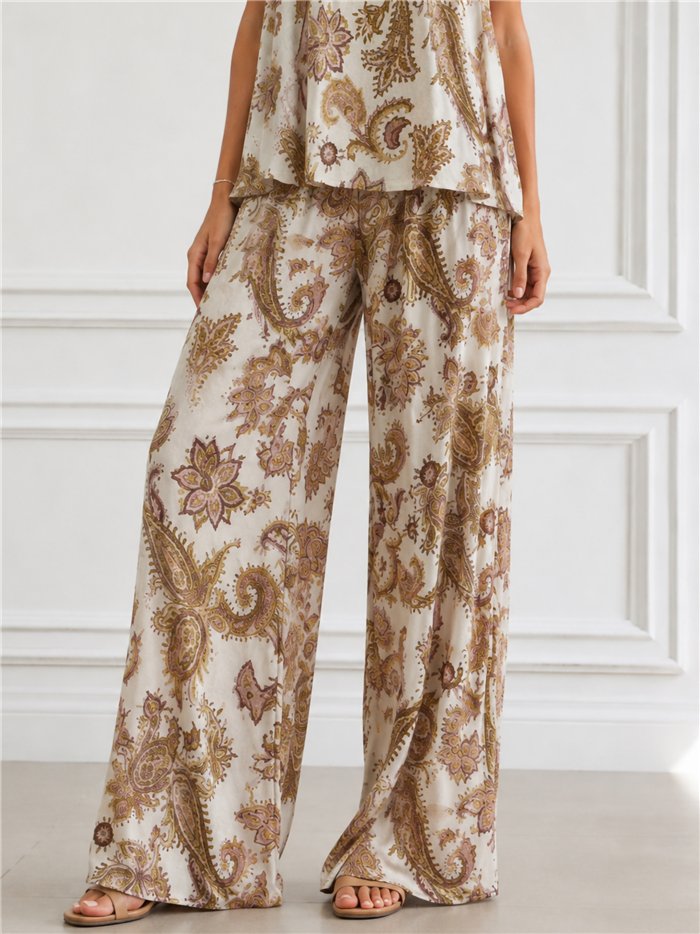Pantalón lycra palazzo estampado paisley