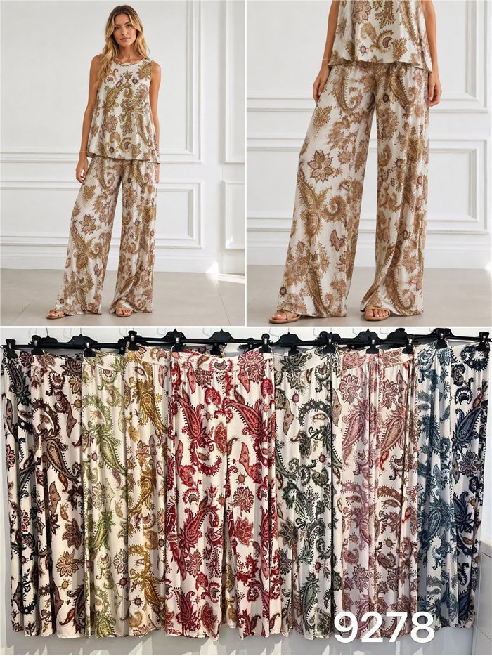 Pantalón lycra palazzo estampado paisley