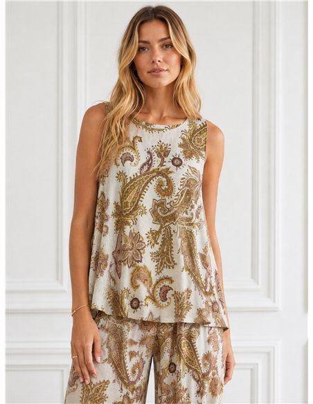 Blusa lycra sin mangas con estampado paisley