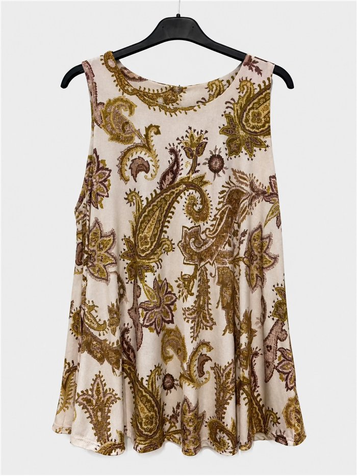Blusa lycra sin mangas con estampado paisley