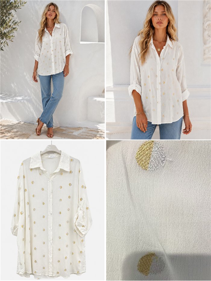 Camisa amplia con lunares bordados