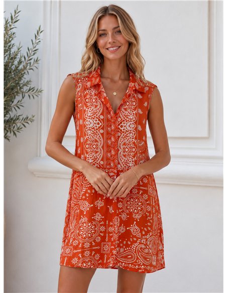 Vestido corto camisero sin mangas estampado bandana