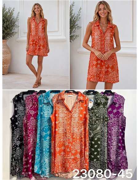 Vestido corto camisero sin mangas estampado bandana