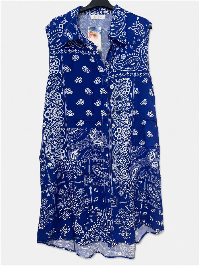 Vestido corto camisero sin mangas estampado bandana