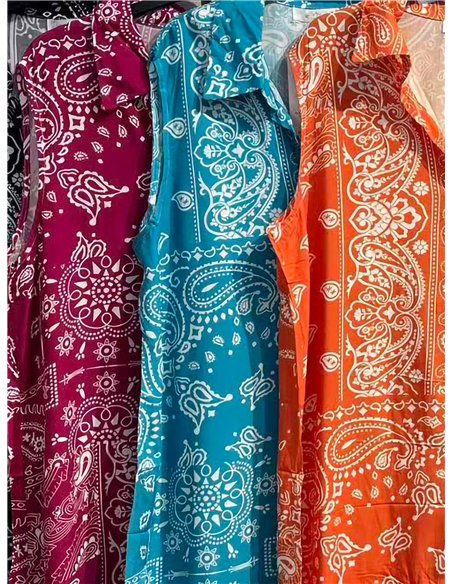 Vestido corto camisero sin mangas estampado bandana