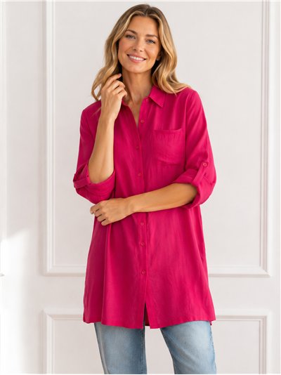 Camisa larga fluida con bolsillo