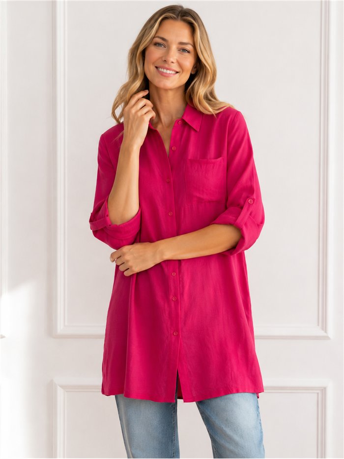 Camisa larga fluida con bolsillo