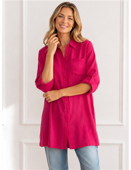 Camisa larga fluida con bolsillo