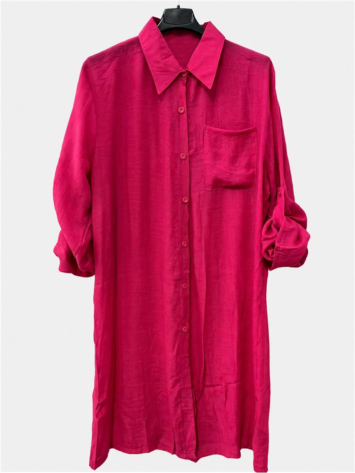 Camisa larga fluida con bolsillo