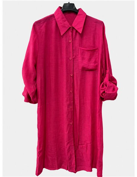 Camisa larga fluida con bolsillo