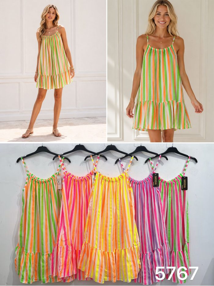 Vestido curto listrado com alças | ZD-5767