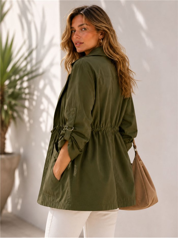 Chaqueta parka algodón con cintura ajustable