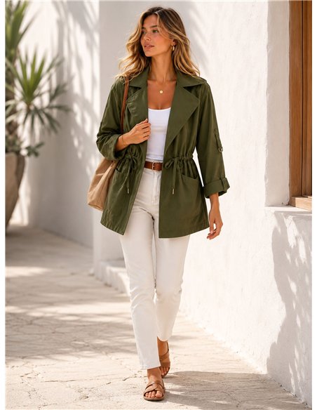 Chaqueta parka algodón con cintura ajustable