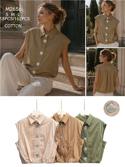 Camisa algodón con botones grandes 2