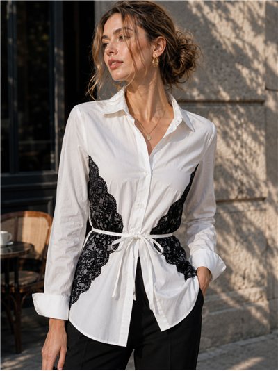 Camisa algodón con encaje lateral