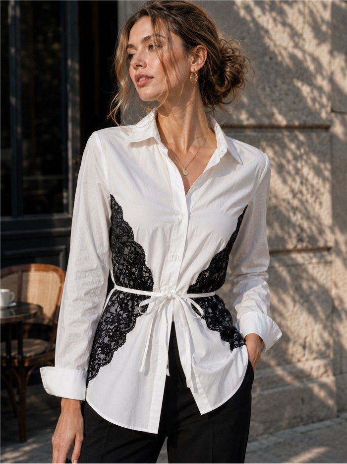 Camisa algodón con encaje lateral