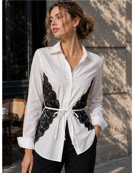 Camisa algodón con encaje lateral