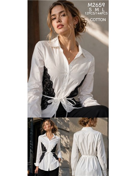 Camisa algodón con encaje lateral