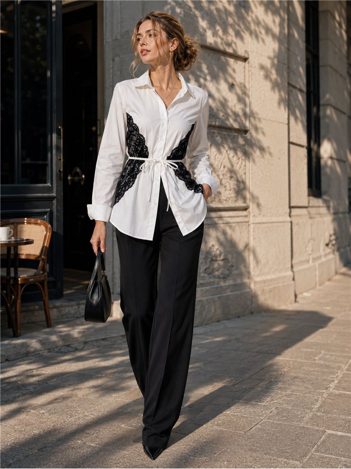 Camisa algodón con encaje lateral