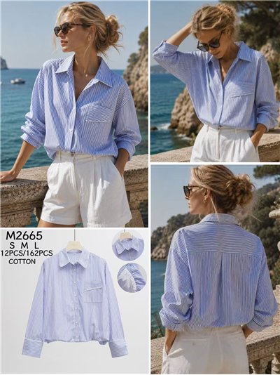 Camisa rayas algodón con bolsillo 2